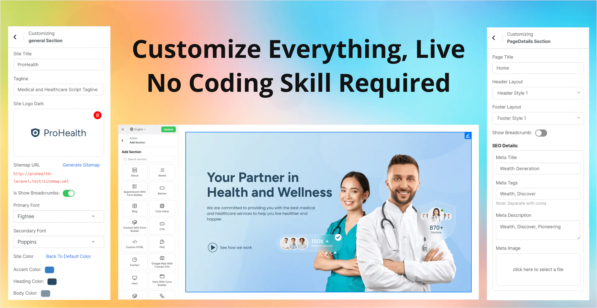 Prohealth - Hệ thống quản lý y tế Laravel với công cụ xây dựng trực tiếp