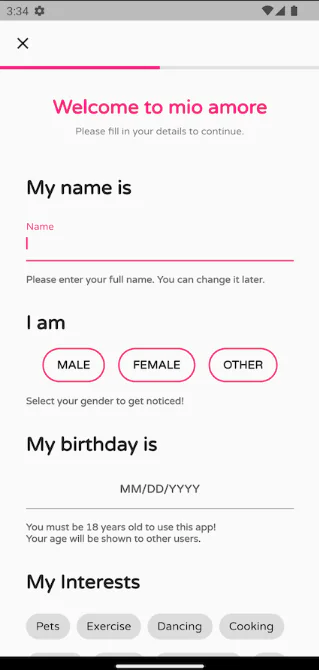 Mio amore - Ứng dụng hẹn hò Flutter hoàn chỉnh cho iOS và Android